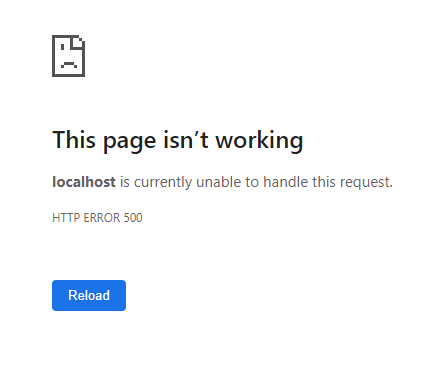 localhost is currently unable to handle this request. http error 500